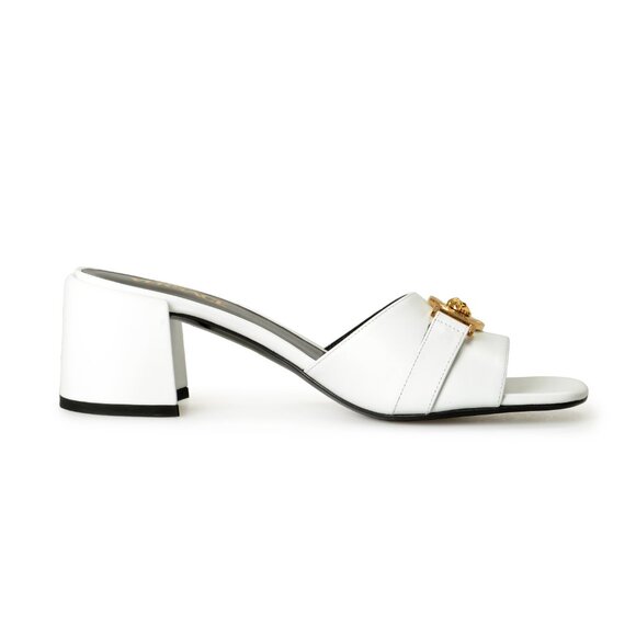 Versace Women's White Gold Medusa Heeled Sandals Mules Shoes US 10 IT 40 - Picture 4 of 8